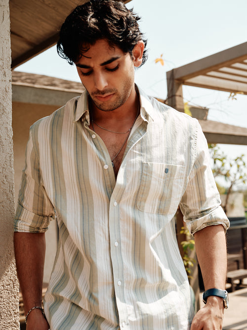 Pale Mint Stripes Casual Shirt