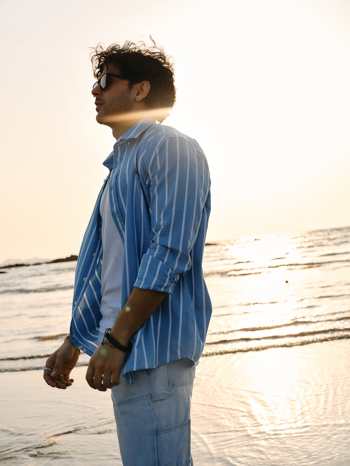 Coastal Blue Vertical Stripes Urban Casual Shirt