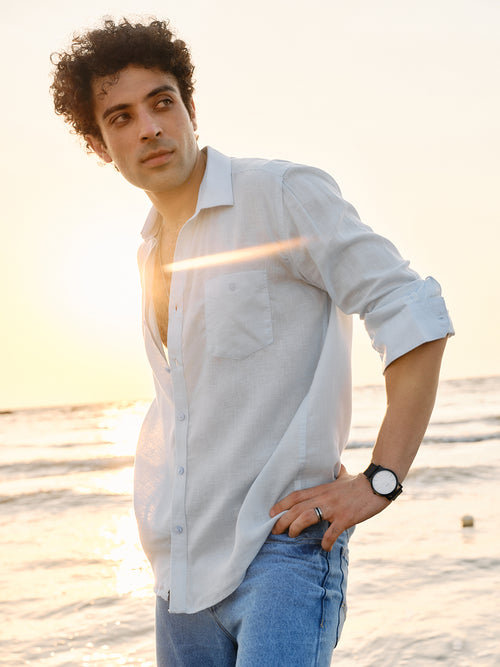 Mist Blue Linen Blend Solid Shirt