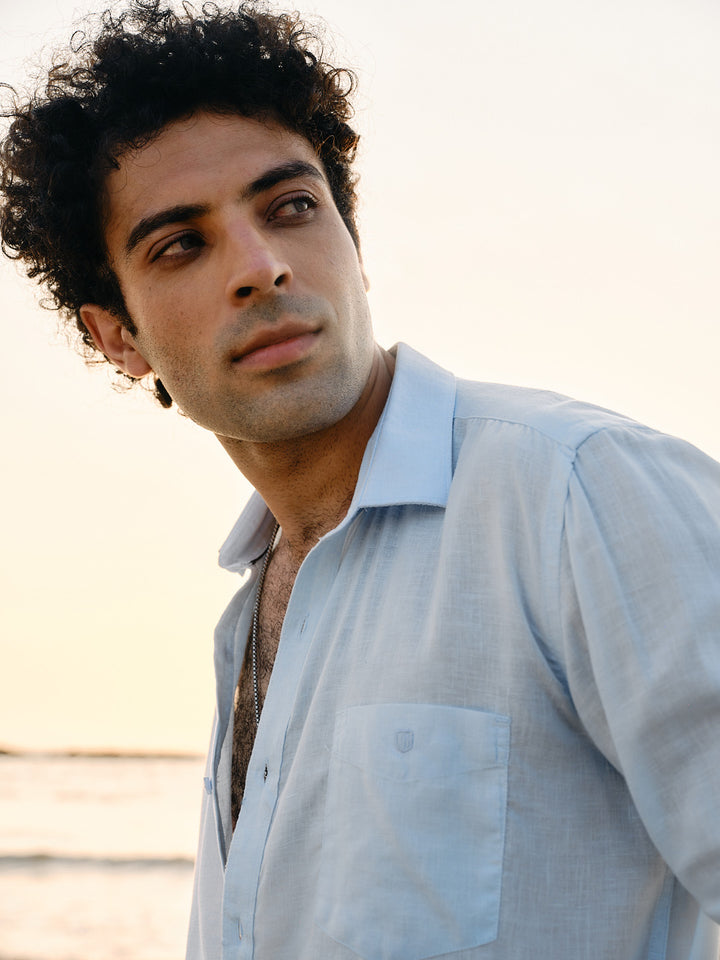 Mist Blue Linen Blend Solid Shirt