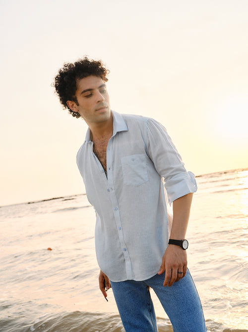 Mist Blue Linen Blend Solid Shirt