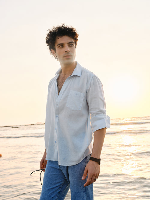 Mist Blue Linen Blend Solid Shirt