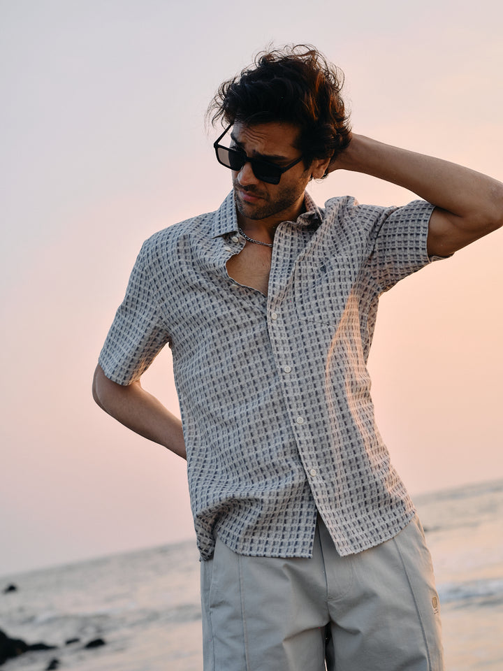 Cement Grey Cube Printed Casual Shirt