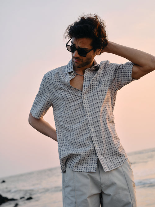 Cement Grey Cube Printed Casual Shirt