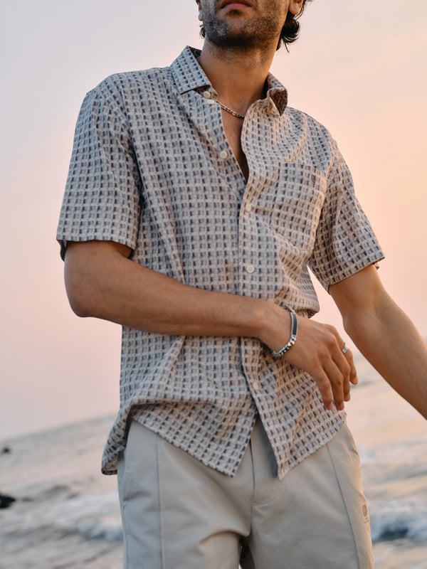 Cement Grey Cube Printed Casual Shirt