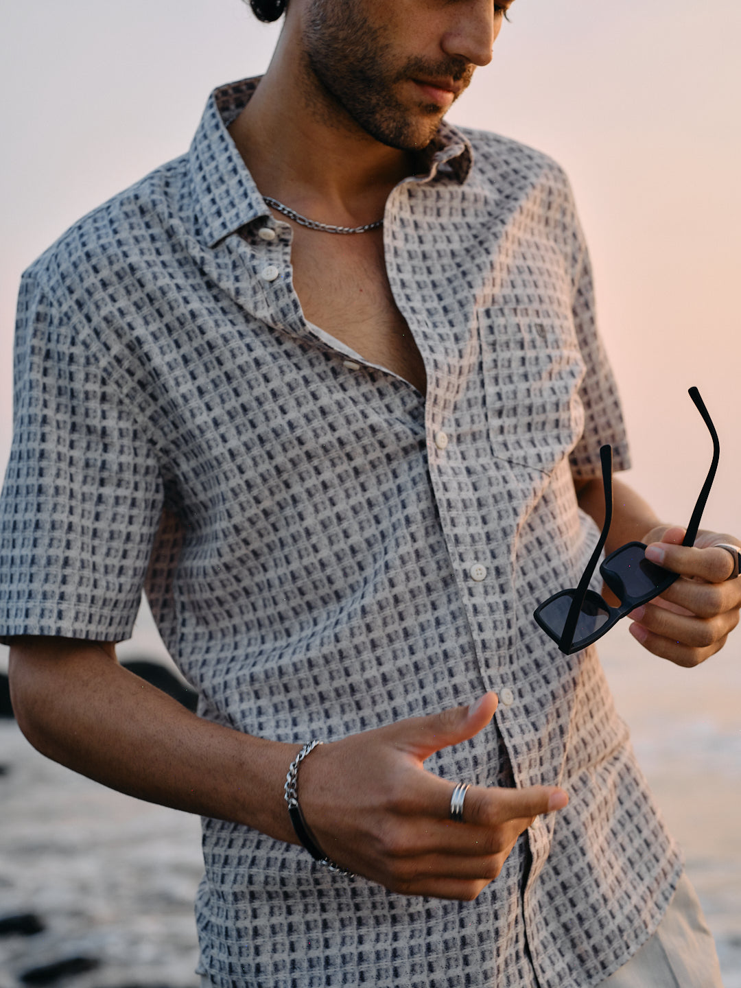 Cement Grey Cube Printed Casual Shirt