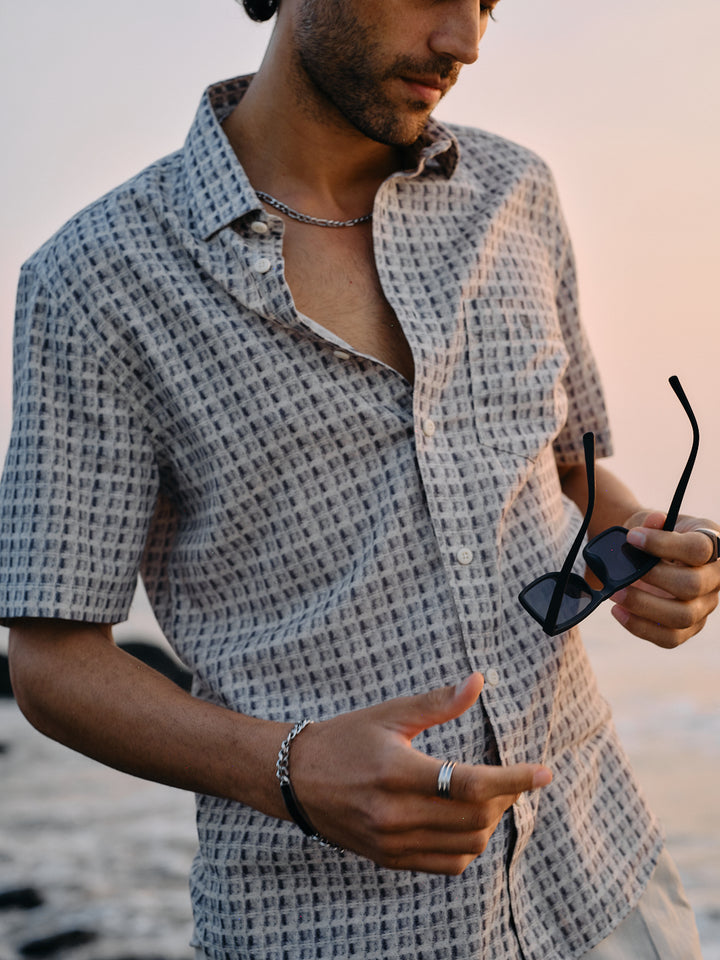 Cement Grey Cube Printed Casual Shirt
