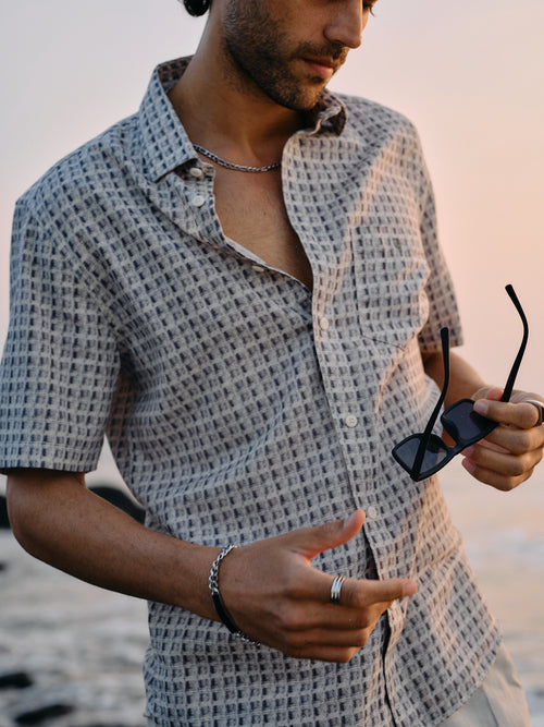 Cement Grey Cube Printed Casual Shirt