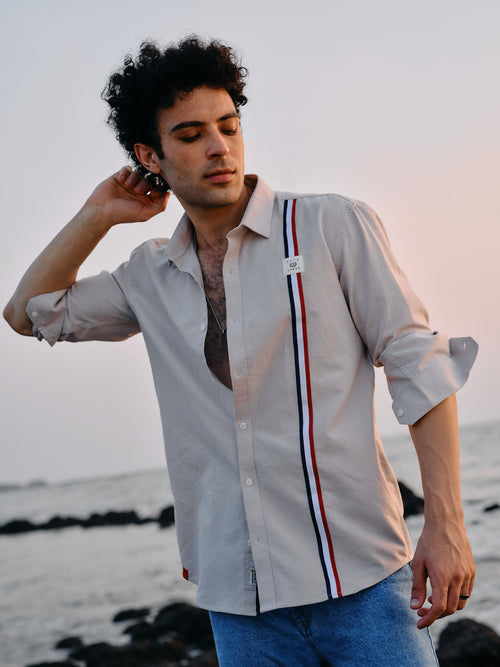 Camel Khaki Plain Urban Casual Shirt
