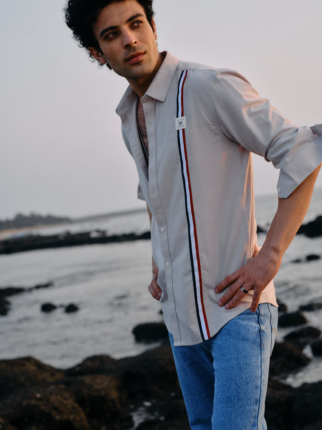 Camel Khaki Plain Urban Casual Shirt