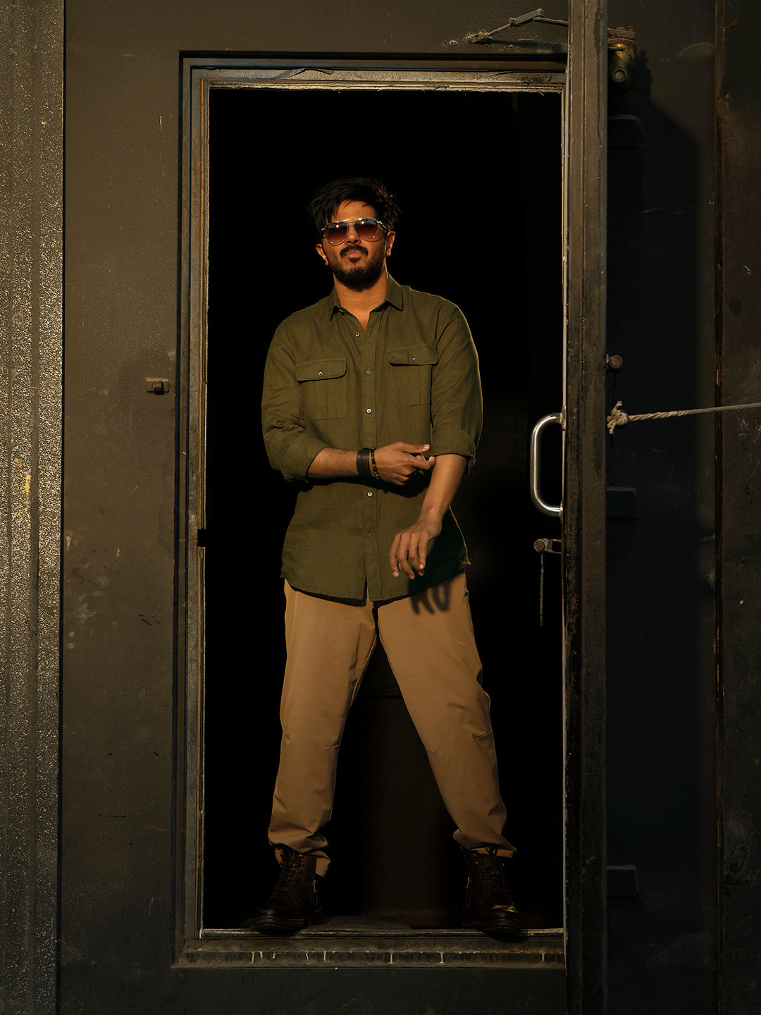 Olive Green Urban Casual Shirt With Dual Pockets