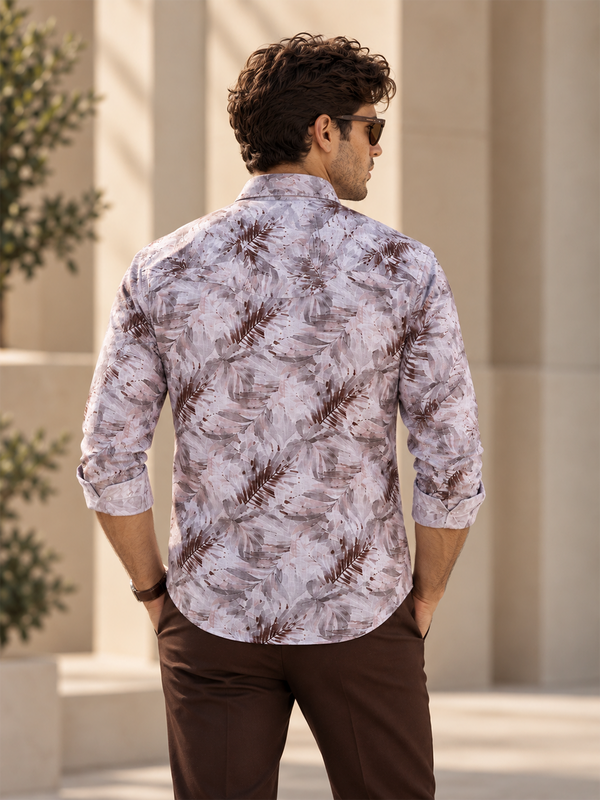 Dusty Mauve Abstract Leaf Printed Casual Shirt