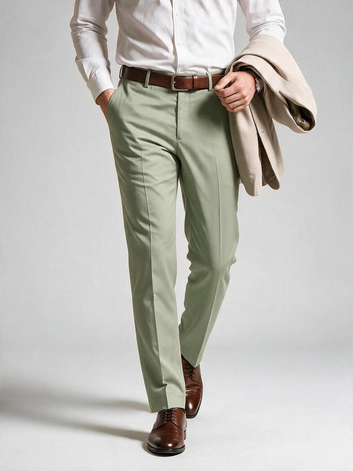 Light Pistachio Solid Formal Trousers