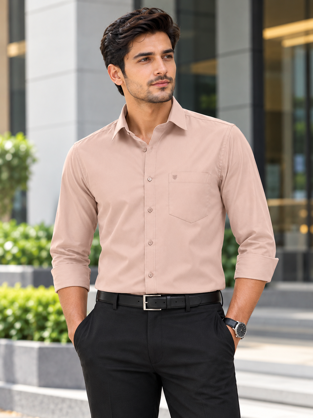 Pale Cream Solid Formal Shirt