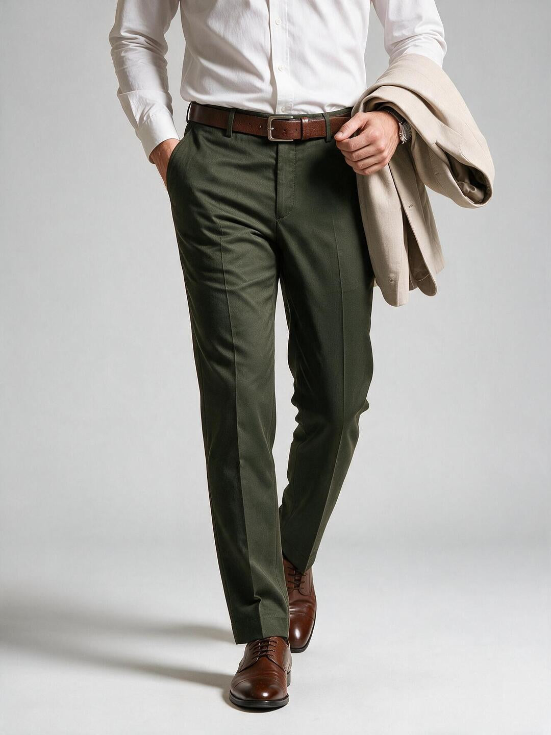 Ripe Olive Solid Formal Trousers