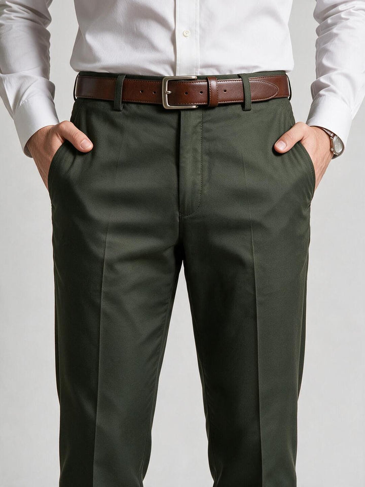 Ripe Olive Solid Formal Trousers