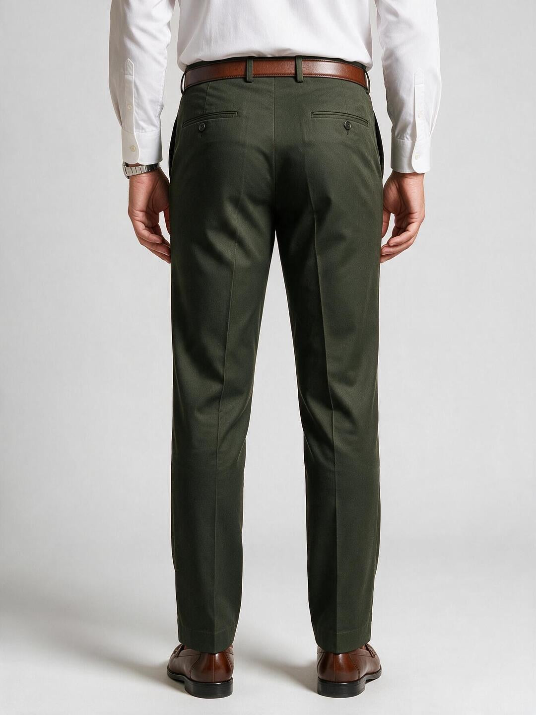 Ripe Olive Solid Formal Trousers