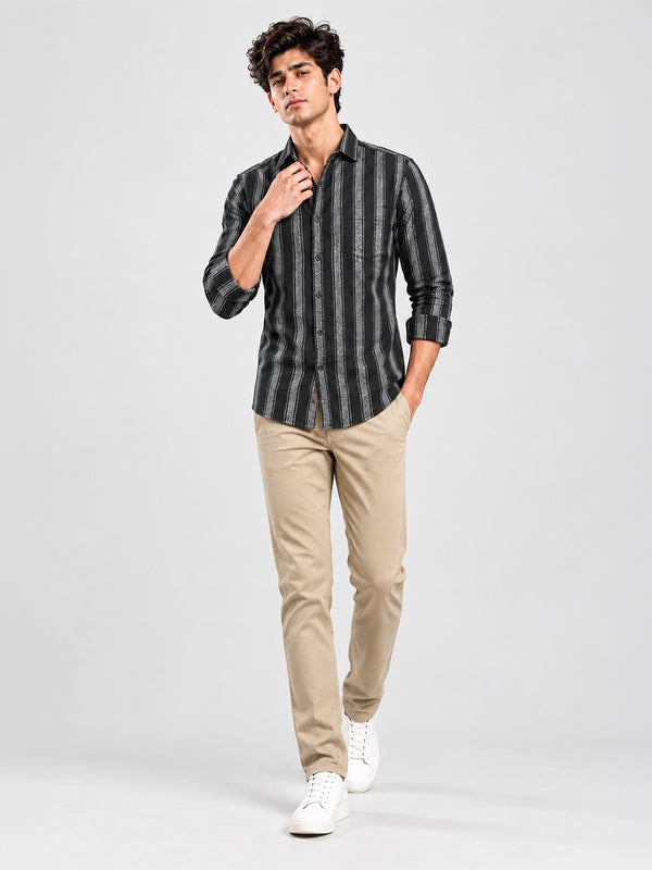 Core Black and Grey Vertical Stripes Casual Shirt