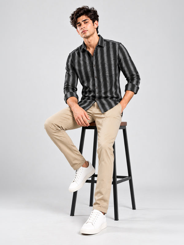 Core Black and Grey Vertical Stripes Casual Shirt