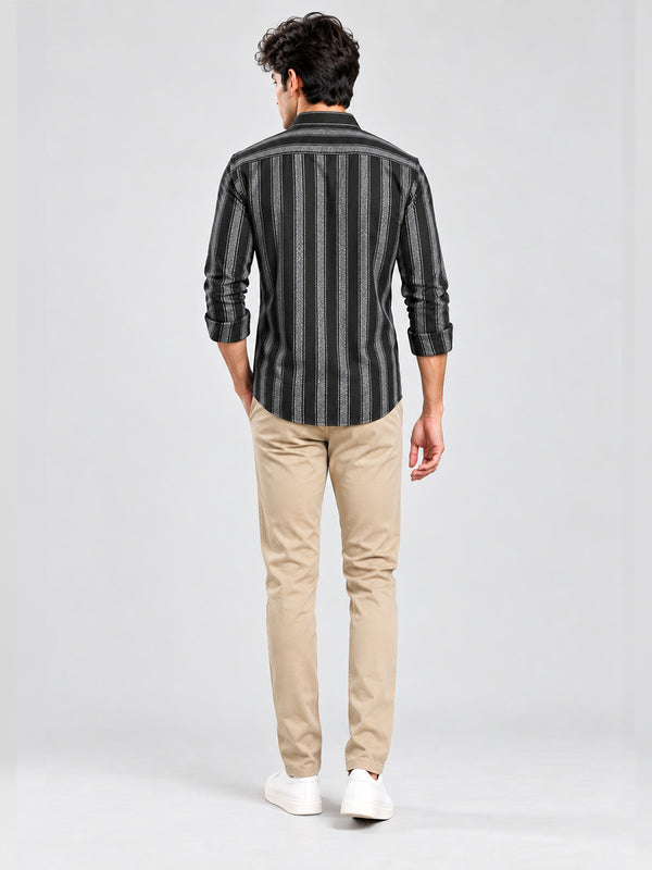 Core Black and Grey Vertical Stripes Casual Shirt