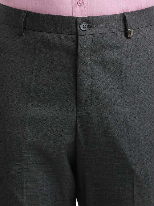 Black Melange Cotton Formal Trousers