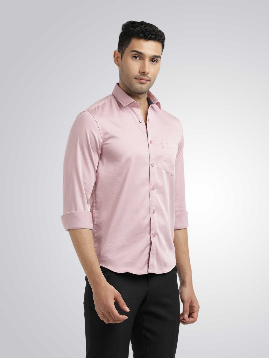 Dusty Pink Satin Solid Shirt  ottostore.com