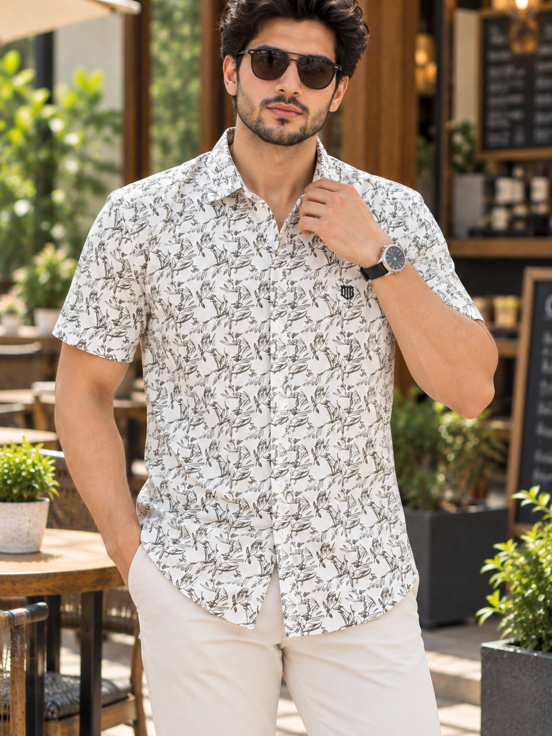 Muted Green Printed Casual Shirt
