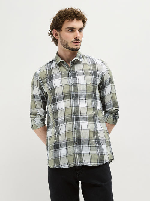 Cream Checked Casual Shirt