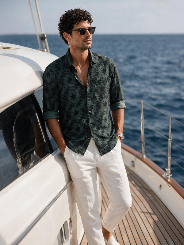 Black Forest Green Botanical Printed Casual Shirt