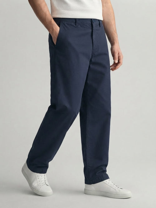 Navy Indigo Solid Casual Trousers