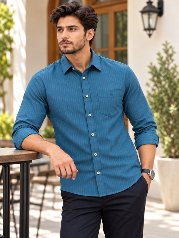 Stone Blue Vertical Stripes Casual Shirt