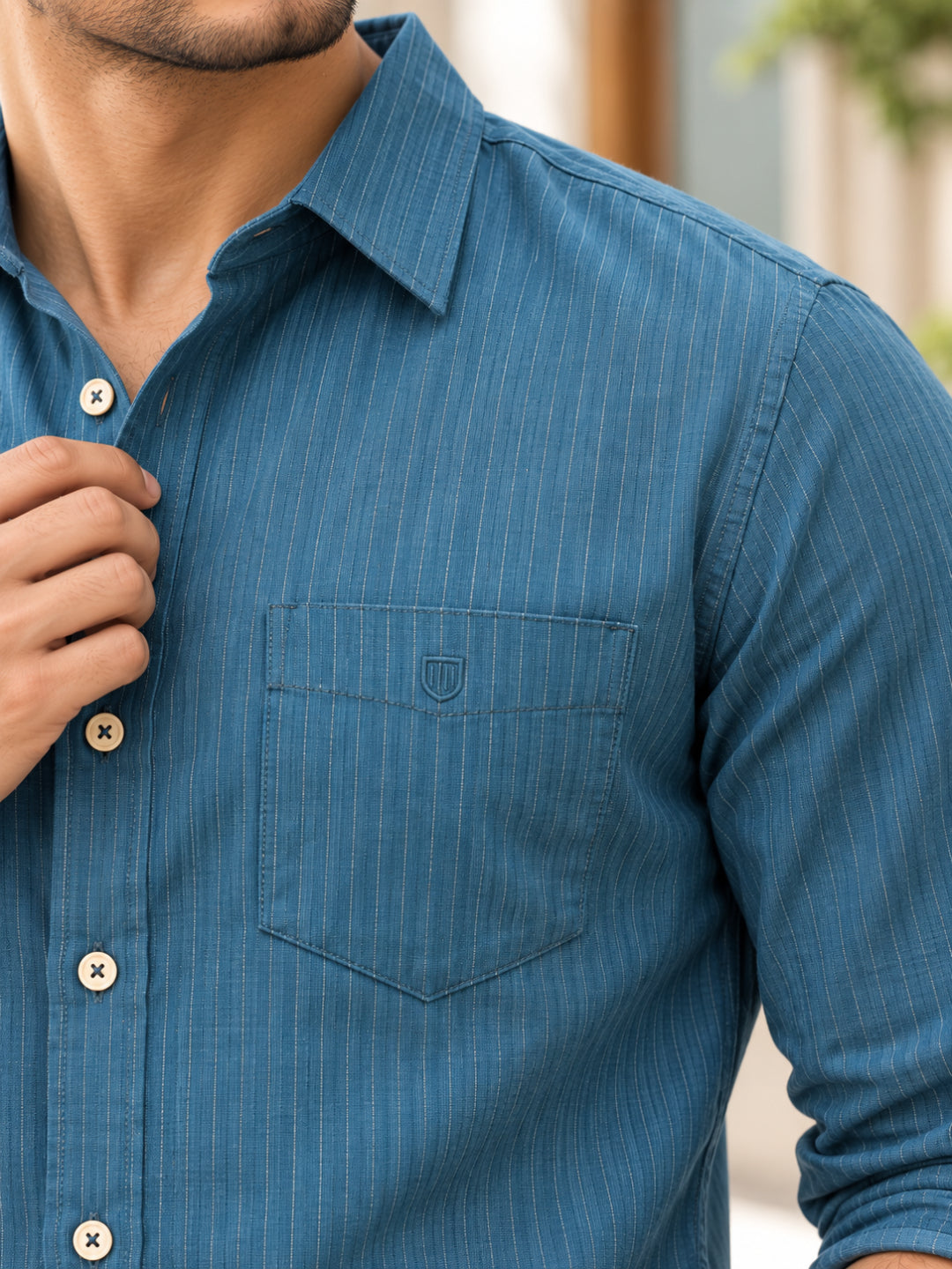 Stone Blue Vertical Stripes Casual Shirt