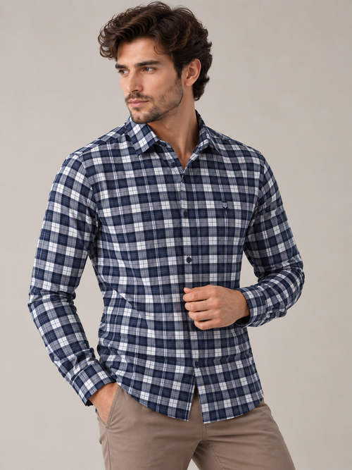 Stone Blue Checkered Casual Shirt