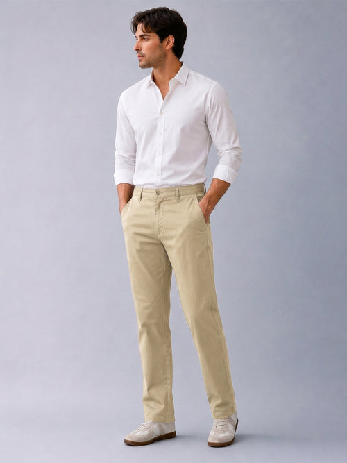 Dusty Beige Solid Casual Trousers