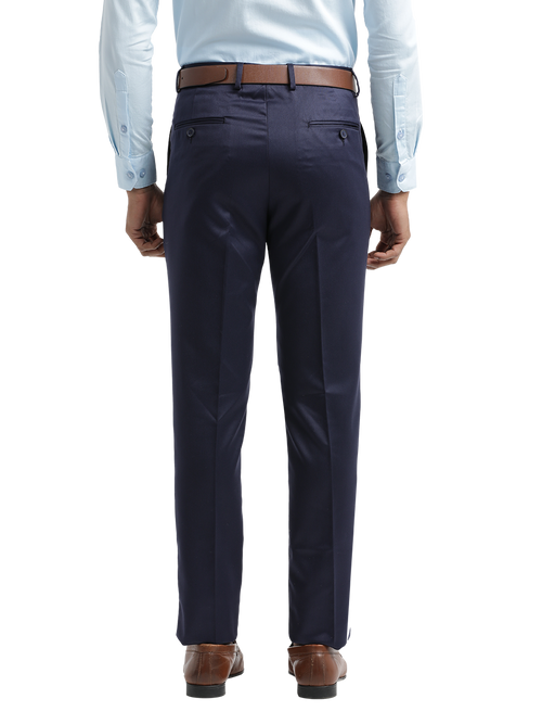 Navy Satin Cotton Formal Trousers