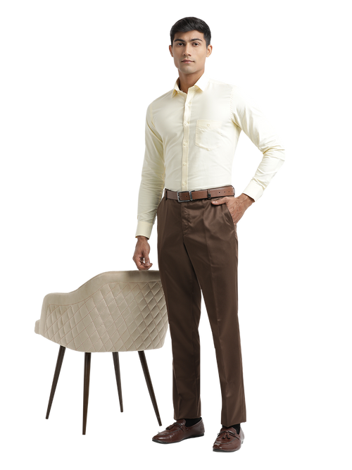 Brown Satin Cotton Formal Trousers