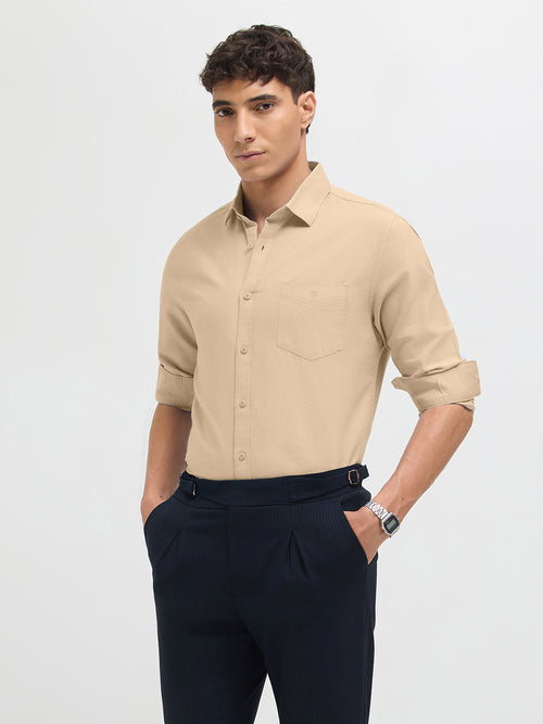 Sandstone Beige Solid Casual Shirt
