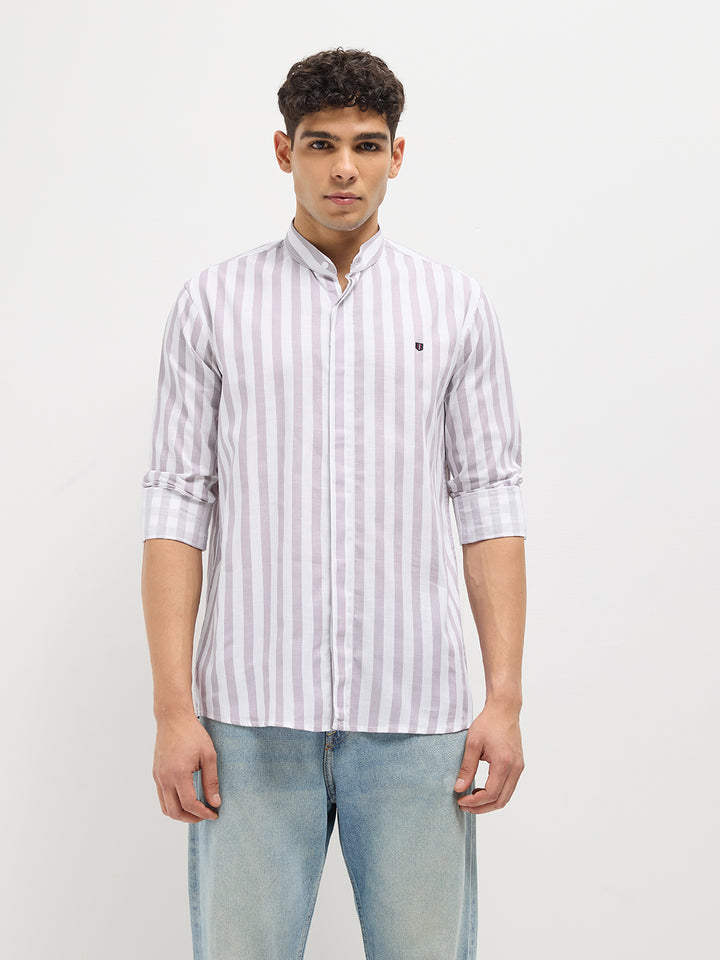 Purple Vertical Stripes Casual Shirt