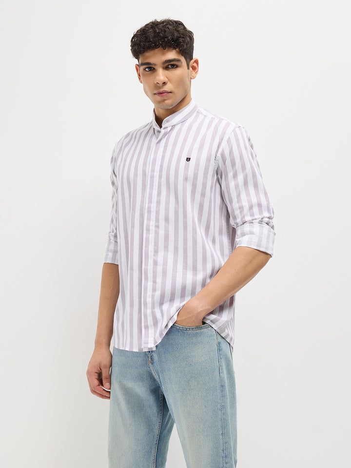 Purple Vertical Stripes Casual Shirt