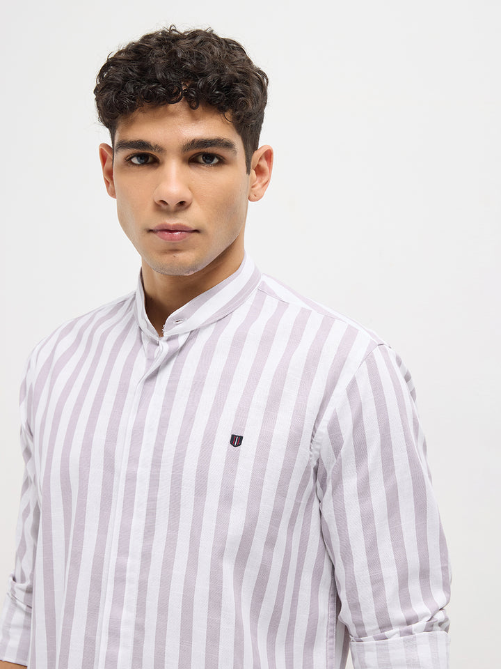 Purple Vertical Stripes Casual Shirt