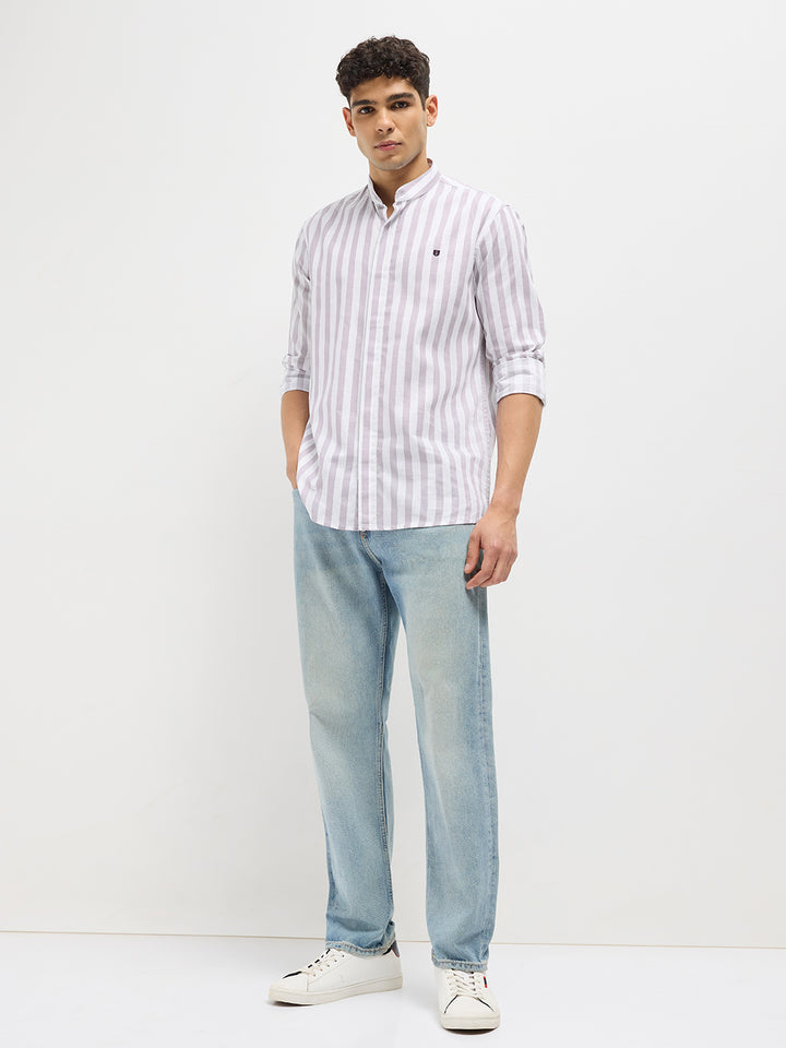 Purple Vertical Stripes Casual Shirt