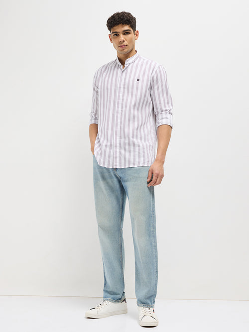 Purple Vertical Stripes Casual Shirt