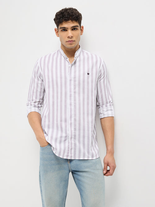 Purple Vertical Stripes Casual Shirt