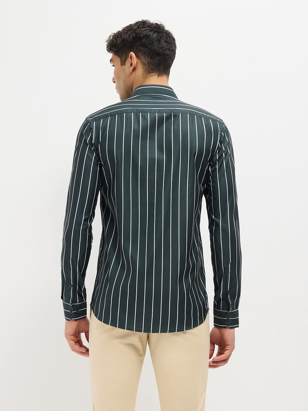 Leaf Green Vertical Stripes Casual Shirt