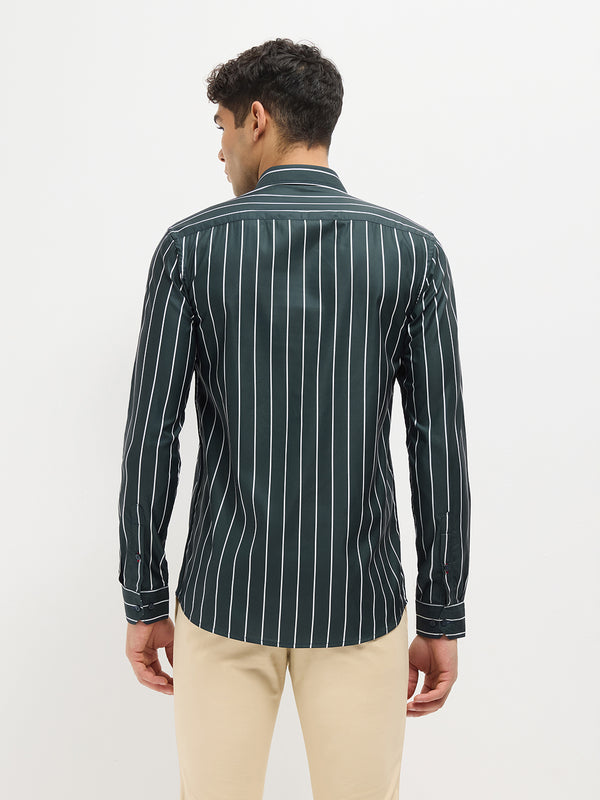 Leaf Green Vertical Stripes Casual Shirt