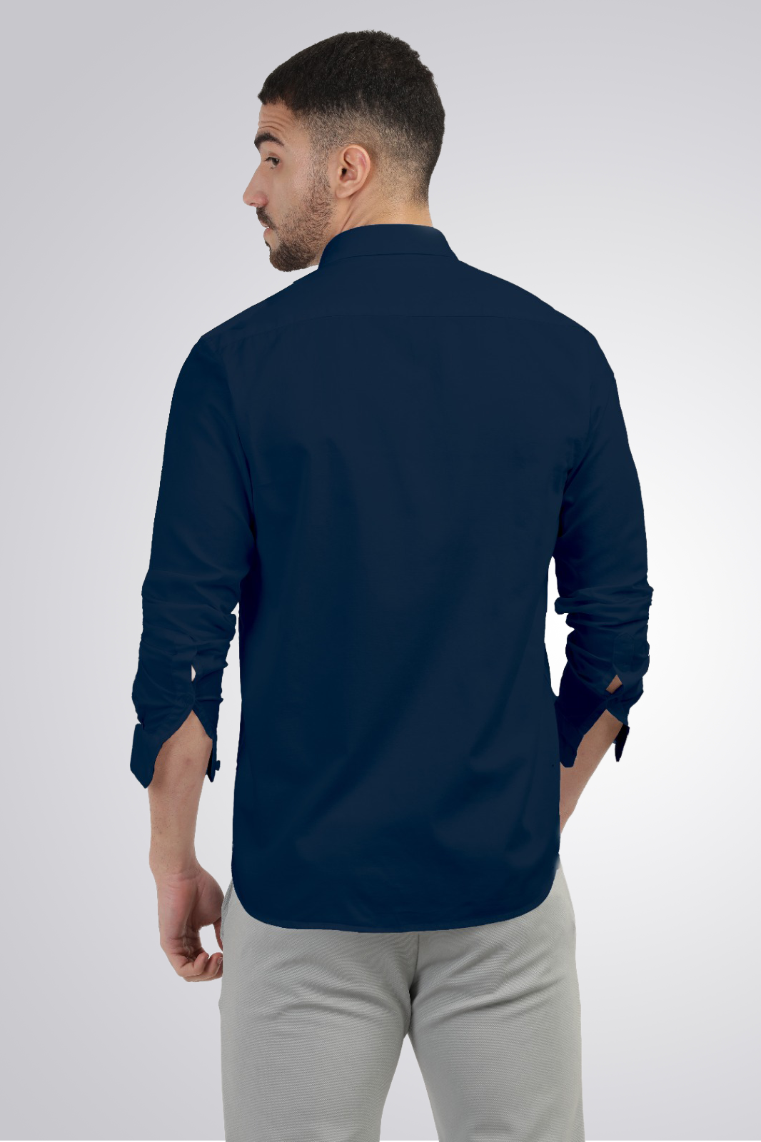 Navy Linen Blend Solid Shirt