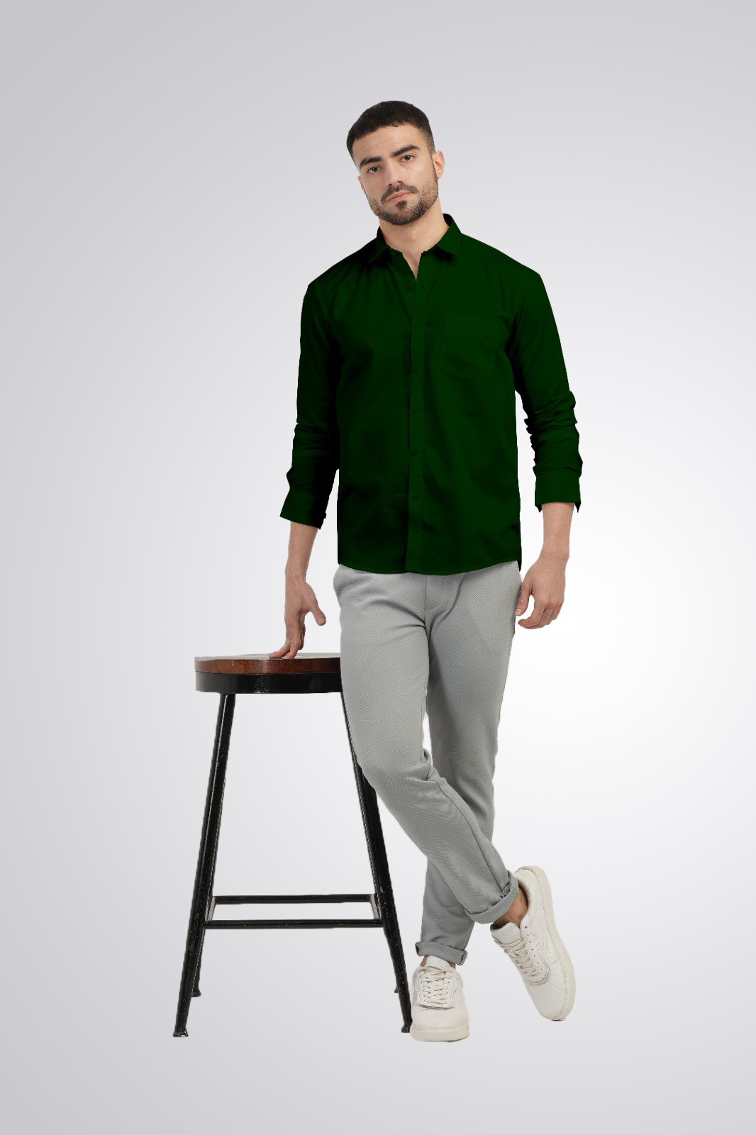 Emerald Green Linen Blend Solid Shirt