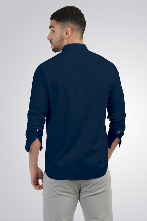 Navy Linen Blend Solid Shirt