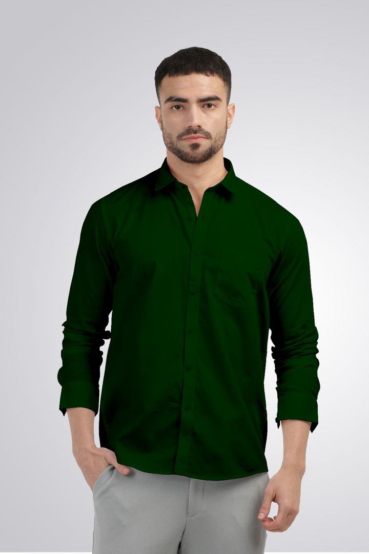 Emerald Green Linen Blend Solid Shirt