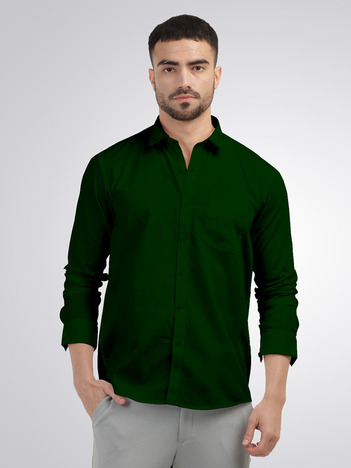 Emerald Green Linen Blend Solid Shirt
